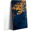 DHFGHFJ Quadro astratto moderno con albero - Tela con foglie dorate verticali e sfondo blu per soggiorno e arredamento (30x60 cm/senza cornice)