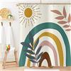 Hnmdmyi Tenda da doccia Boho 120x180, metà secolo astratto foglia sole arcobaleno beige tenda da bagno moderno minimalista geometrico arte estetica impermeabile tessuto lavabile tenda da bagno
