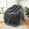 Exclusivo Mezcla Coperta in Pile Reversibile, Leggera e Morbida, 130x150 cm | Copriletto, Traspirante, Jacquard a Righe, per Divano, Viaggio, in Microfibra, Tutte le Stagioni, Grigio Scuro