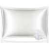 DISANGNI Federa 100% seta di gelso, per capelli e pelle, tipo busta, federa in seta su un lato, federa in vera seta (bianco, regina (50 x 75 cm)
