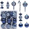 SHANJIA Decorazioni dell'albero di Natale, Candy Cane Decorazioni di Natale 32 PZ Natale Ball Ornamenti Set, Natale Ornamenti Balls Shatterproof Hanging Ornaments Kit (Late Night Blue)