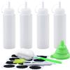 EASYKEENECOM Set di 4 Bottiglie Squeeze in Plastica Trasparente - 250 ml (8 oz) con Scala e Tappi - Senza Perdite Squeeze Bottle - Ideali per Ketchup, Salse Calde, Vinaigrette e Olio d'Oliva