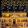 Buudala Luci Natale Esterno Cascata, 200 LEDs & 6,4 M Bianco Caldo, Luci Decorazioni Natalizie 8 Modalità, Tenda Catena Luminosa IP65 con Funzione di Temporizzazione, per Giardino, Grondaia, Balcone, Scala
