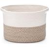 DHNEIYGC Cesto Portaoggetti, Cesto Portabiancheria, Cestino per Mensole 32 x 24 x 23 cm, in Corda di Cotone con Manici, Bianco e Marrone, per Giocattoli, Libri, Bagno e Cameretta