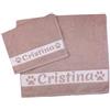 MAGIE DI CASA Asciugamani PERSONALIZZATI CON NOME, Set 2 Pezzi Spugna da Bagno Spugna, Viso + Ospite Cotone 100% Made in Italy (ROSA ANTICO, ZAMPA)