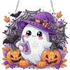 AIRDEA Halloween Diamond Painting Pendente Kit, Kit con Fantasma Carino Diamanti a Doppio Lato per Adulti, Diamont Pittura Ciondolo con Catena, Acchiappasole per Decorare Finestre, Giardino e Casa