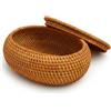 Comebachome Cestino in Vimini con Coperchio, Cesto Portaoggetti in Rattan Naturale per l'Organizzazione della Casa, Scatola Decorativa Rotonda per Chiavi, Snack, Frutta, Ovale, Vimini con Coperchio, Portaoggetti