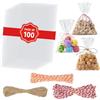 Adiwo 100 Sacchetti in Cellophane Trasparente 20x28 cm, Sacchetti Trasparenti per Alimenti con 3 Corda di Tenuta per Caramelle, Biscotti e Altre Confezioni Regalo