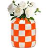 matches21 HOME & HOBBY Set di vasi per fiori a quadri, colore arancione e bianco, diametro 10 x 12 cm, moderno vaso in ceramica come decorazione per il soggiorno