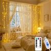 Afaiup Tenda luminosa a LED con timer, telecomando, 2 x 2 m, 200 LED bianco caldo, 8 modalità, catena luminosa da appendere alla finestra, USB per interni, per parete, decorazione della camera da
