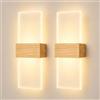 CHEVVY 2x 12W Applique da Parete Interno LED Acrilico,3000K aplique interni Legno | Bianca Calda Applique,Applique Camera da Letto,LED da Muro Moderne per Soggiorno,Corridoio(Color Legno Chiaro)