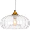 NICRX Lampada a Sospensione 28cm in Vetro Rigato, Soffitto E27，trasparente | Metallo dorato, cavo regolabile da 150cm, cablaggio fisso, per sala da pranzo, cucina e camera