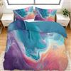 Generic Arte Sfumatura Texture Effetto Marmo Set Copripiumino Polvere Blu Sfumata, 180 x 220 cm Set copripiumino in 100% cotone spazzolato, 2 pezzi per letto, con federa per chiusura a cerniera, Microfibra