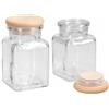 Wooden World - 2 barattoli in vetro con coperchi in legno, contenitori quadrati per spezie, 150 ml