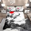 Homewish Set copripiumino in stile giapponese, set di biancheria da letto per bambini e ragazzi adulti, con foglie di bambù, copriletto in stile vintage, leggero per camera da letto, colore: grigio bianco