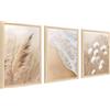 HALFLEMART 3Pcs Stampa su Tela Con Cornice Boho Beige Mare Spiaggia Pittura Quadri su Tela Canna della Pampa Dente di Leone Quadri Moderni Soggiorno Camera da Letto Bagno 40x60cm x3pcs (Senza Plexiglass)