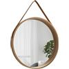 Generic Specchio da parete rotondo da appendere, specchio da bagno con catena robusta, specchio decorativo con cornice in legno