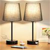PreeOtti Set di 2 Lampade da Comodino Touch, Abat Jour da Comodino, Nero | Dimmerabile a 3 Vie con Porte USB-A+C, Paralume in Lino 2 Lampadine, Lampada da Tavolo per Camera da Letto Soggiorno Ufficio