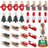 GeeRic Mollette Natale a Foto, 60PCS Mini Clip in Natale Mollette Legno+Corda Mollette per Cartolina Auguri DIY Appesa Decorazione Natalizia Alce Fiocco di Neve