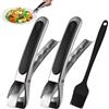 Dhisperares 2 Pinza per Teglie, Pinze per Piatti Antiscivolo con Spazzola in Silicone | Pinza per Piastra Calda in Acciaio Inox, Resistente al Calore Antiscottatura Clip per Ciotola Pentole Piatti (Nero)