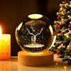 TaimeiMao Sfera di Cristallo 3D Luce Notturna per Bambini a Forma di Sfera in Vetro | Lampada da Notte con Base in Legno, 6 cm, Lampada da Tavolo Decorativa in Cristallo LED