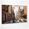 CheQuadro! Quadro metropolitano astratto, arredamento soggiorno moderno, decorazione parete, Strade di New York con Taxi Gialli e Skyline Urbano, su tela pronto da appendere ct29-40x30 cm