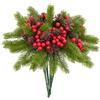 Fairblo 6 Pezzi Rami di Pino Artificiale di Natale 33cm Rami di Abete Artificiali con Bacche Rosse e Pigne di Abete Ramo di Abete Decorativo natalizie per Feste Interni e Esterni Fai Da Te