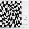 Hnmdmyi Tenda da doccia in bianco e nero Groovy scacchiera 180x200, anni '70 retrò moderno astratto psichedelico Groovy ondulato estetico Hippie Funky impermeabile tessuto lavabile tenda da bagno