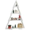WEECO Albero di Natale decorativo in legno con 4 ripiani per decorazioni natalizie, albero fatto a mano, 110 x 86 cm, decorazione in piedi o sospesa, decorazione per interni ed esterni, bianco