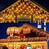 GlobaLink Tenda Luminosa Esterno 4x0,6M 144LED Bianco Caldo | IP44 Impermeabile, Luci Natale Esterno Luci Cascata 8 Modalità Luce Collegabile in Serie per Natale, Gronda, Patio, Giardino