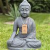 FABRIQ Grande statua di Buddha per giardino, 50 cm, 26 kg, realizzata a mano, in pietra, resistente alle intemperie e al gelo, decorazione da giardino in grigio, nero e verde e rame