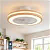 ATEEZ Plafoniera con Ventilatore da Soffitto con Luce e Telecomando Ø 52 cm, in Vero Legno, Senza Pale con Griglia, Silenzioso Motore DC Reversibile, Dimmerabile, 6 Velocità, per Camera da Letto
