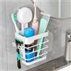 TAILI Porta Spazzolini Bagno, Ventosa, Sicurezza Visibile, Bianco Metallico | Senza attrezzi, 1s install, trapezio invertito, 5 kg, ganci rasoi, riutilizzabile per affitti, piastrelle/vetro/acrilico