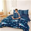 Homemissing Squalo Piumino Letto con lenzuola 7 pezzi 230x220cm(7-Piece Set) oceano mare sottomarino animale Letto Trapuntato per creatura vita marina con Piumino camera da letto decorazione