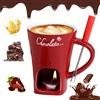 HBSFBH Tazza per Fonduta in Ceramica, 200 ml Fonduta Cioccolato Ceramica Set, Fonduta Formaggio con Candela e Forchette, Tazze per Fonduta di Cioccolato, Tazza per Fusione per Caramelle e Cioccolato (A)