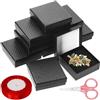 GLARKS Set di 12 scatole regalo in cartone nero da 9x9x3 cm, con forbici rosa e nastro rosso da 1,5x225 cm, motivi a diamante per collane, orecchini, bracciali