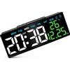 Husalsea Sveglia Digitale, Luminosità Regolabile A 3 Livelli, Display Di Temperatura, Data, Ora Legale, Funzione Cronometro E Timer, Con Porta Di Ricarica USB Posteriore, Nero Con Testo Verde, 18.2x3.5x6.6 cm