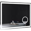 kleankin Specchio da bagno LED con ingrandimento 3x 80x60 cm | Specchio da parete con funzione tattile, funzione memoria, specchio luminoso senza cornice con 3 colori luce