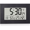 BAIFULAI Orologio da parete digitale con display LCD grande: orologio da parete digitale in ABS con regolazione automatica dell'ora, radiosveglia digitale con temperatura umidità e allarme e funzione