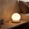 Licht-Erlebnisse Lampada da tavolo con cavo e interruttore, vetro bianco, oro, Ø 18 cm, E27 | Ø 18 x H 16,5 cm, vetro bianco satinato, base metallo oro, interruttore sul cavo, spina, 1x E27 max. 40 W, IP20