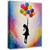 PIGPIGFLY Banksy in Tela con Cornice Legno,Quadri Moderni per Soggiorno e Camera da Letto - Flower Thrower, Girl with Balloon, Nola (30x40cm)
