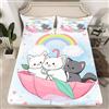 Loussiesd Set di lenzuola per gatti con stampa di gattini, set di lenzuola per bambini, ragazzi, ragazze, arcobaleno, gatto, cuore, 3D, tema animale, decorazione della stanza, 3 pezzi, matrimoniale