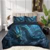 JEDTAKCT Piumino Letto Matrimoniale Drago Azzurro Fantasy 3D 240X220 Cm Per 4 Stagioni, Piumone In Microfibra 200 G/M² Paesaggio Di Una Grotta Nebbiosa Invernale, Trapunta Morbida Traspirante, Ciano Scuro