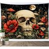 LB Arazzo Teschio gotico Arazzo da Parete Fiore Rosso Vintage Fungo Piante Verdi Telo da Parete Stella Luna Bianco Nero Arte Muraria per Soggiorno Camera da Letto Dormitorio Decorazione,150x100cm