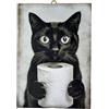 KUSTOM ART Quadro Serie Animali Arredo Toilette Gatto Nero con Carta Igienica Stampa su Legno 25x18cm