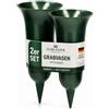 ELBKAISER - Set di 2 vasi per sepoltura verde con picchetto, robusto vaso per cimitero, vasi per sepoltura da inserire con base e inserto per fiori freschi, resistenti alle intemperie, ideale per il