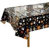 POPOYU Tovaglia per feste di Halloween, tovaglia in lamina di alluminio, 137,2 x 274,3 cm, Halloween, tovaglia rettangolare in plastica nera con teschio, tovaglia per Halloween, per bambini, decorazioni per