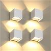 FUPE 4 Pezzi Applique da Parete Esterno/Interno LED Cubo Lampada Parete Moderne Bianco 20W 3000K Luce Caldo IP65 Impermeabile Applique Esterni Quadrata Angolo del Fascio Regolabile per Giardino, Soggiorno