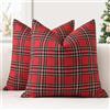JOTOM Set di 2 Tartan Scozzese Federe per Cuscini 50x50cm Copricuscini Di Natale Agriturismo Plaid Decorativo Cuscini Divano Arredamento per la Casa per Divano Soggiorno Letto (Rosso Nero)