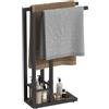 HOOBRO Porta Asciugamani da Terra a Doppia Barra | Portasalviette per Bagno, Struttura in Tubo Spesso Metallico, per Camera, Lavanderia, Balcone, Marrone Vintage e Nero